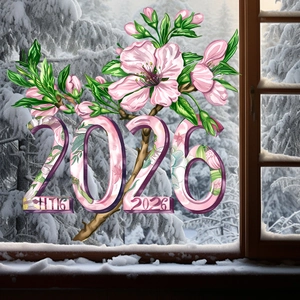 Adesivo statico creativo Capodanno 2026 con numeri floreali 3D decorazione casa