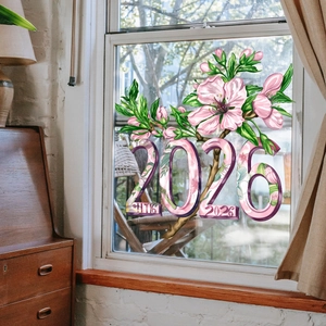 Adesivo statico 2026 con fiori di ciliegio rosa per decorazione vetri di casa