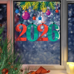 Dettaglio dell'adesivo statico 2026 palloncini floreali per decorazioni festive in vetro