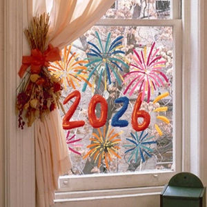 2026 New Year Fireworks Static Cling Window Stickers PVC Glass Decals Festive Home Decoration Bedroom Living Room