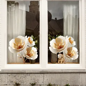 Elegant 3D golden floral static window decals for living room and bedroom glass decor