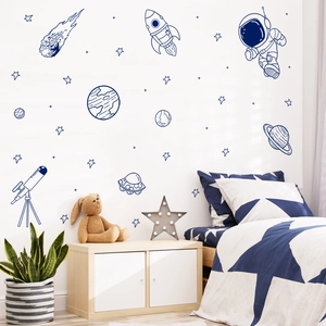 Adesivi murali spazio con astronauta e pianeti per decorazione camera dei bambini