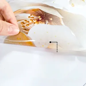 Detail showing double-sided colorful floral window film with semi-transparent frosted texture