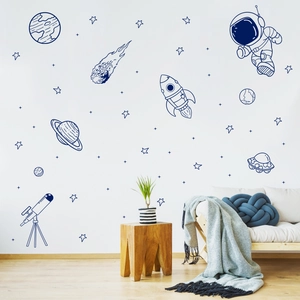 Adesivi murali spazio con astronauti e pianeti per decorare la camera dei bambini
