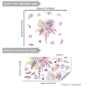 Bohemian floral wall decals featuring lavender orchids and dried eucalyptus leaves