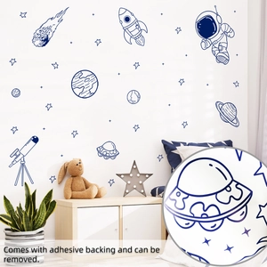 Adesivi murali spazio con astronauta e razzi per decorazione camera bambini