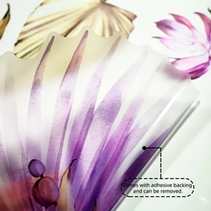 Detail of self-adhesive floral wall stickers showing easy removal and semi-transparent texture