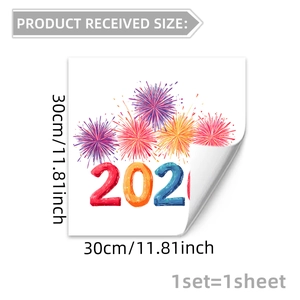 Detailed view of New Year 2026 firework window sticker with 30x30cm size specifications