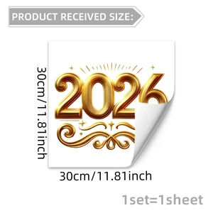 Detail view of 30x30cm golden 2026 Year static window sticker with butterfly floral motifs