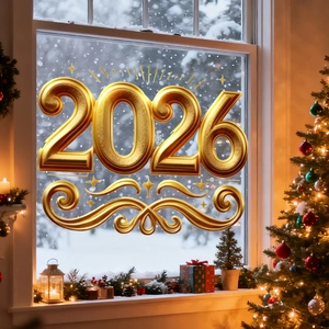 Close-up of golden 2026 butterfly flower window decal with 3D metallic texture