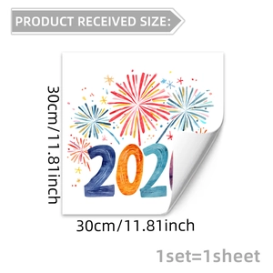 Detailed size chart for 2026 firework static window stickers, 30x30cm decorative sheet