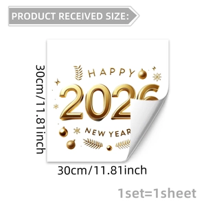 Detail of 30x30cm 3D gold Happy 2026 window sticker with butterfly and floral elements