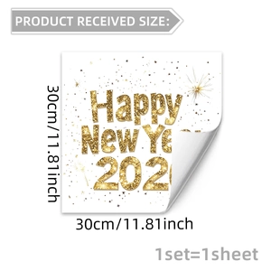 Detail of 30x30cm Happy New Year 2026 window sticker with gold glitter firework design