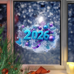 Macro detail of 2026 butterfly floral window sticker with blue and purple ornaments