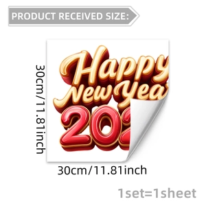 3D Happy New Year 2024 window sticker in red and gold 30x30cm size product layout