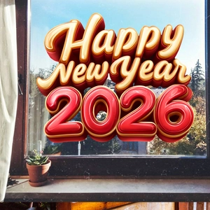 3D red and gold Happy New Year 2026 static window cling decoration for living room