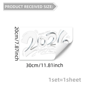 Static 2026 Happy New Year window sticker with silver butterfly floral designs 30x20cm