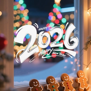 Festive 2026 New Year static window clings with butterfly and flower designs for home