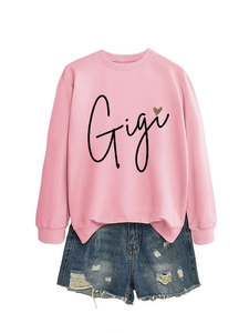 Sweat rose Gigi à imprimé cœur léopard assorti d'un short en jean délavé et déchiré