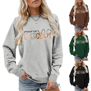 Détails des sweats à manches longues nurse emergency en gris, marron, vert et noir