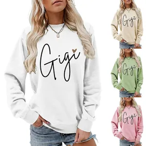 Sweat-shirt À Col Rond Pour Femmes Mélange De Coton Imprimé Cœur Léopard Gigi Manches Longues Pull Décontracté Ample