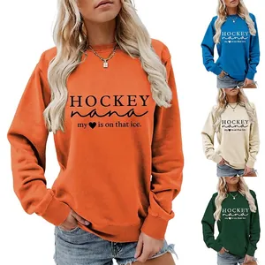 Damen Sweatshirt Baumwollmischung Langarm Rundhals Pullover Hockey Nana Druck Lockerer Casual Top