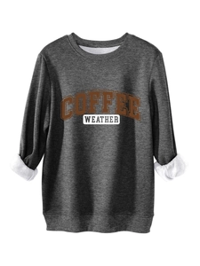 Detail showing thick fleece lining inside the cuff of the dark grey Coffee Weather sweatshirt