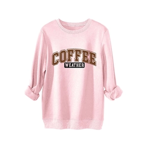 Pink crewneck coffee weather sweatshirt with retro American letters for women