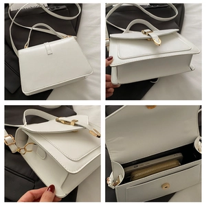 Detailed views showing the interior capacity and leather texture of white crossbody bag