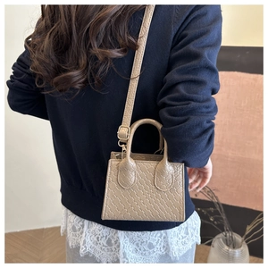 Detail shot of the woven texture and golden hardware on the stylish crossbody bag