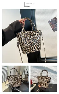 Detail view of brown leopard print tote with removable strap and multi-angle display