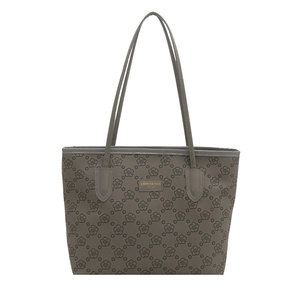 Sac fourre-tout taupe minimaliste avec imprimé floral et plaque dorée pour femme