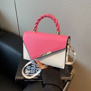 Damen Mode Kontrastfarbe PU Leder Kleine Quadratische Tasche Mit Geflochtenem Griff Lässige Umhängetasche Handtasche Alltags