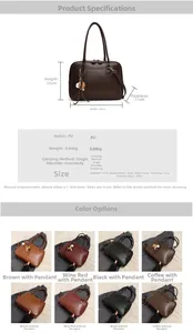 Detailed size chart for retro PU tote bag with dimensions and shoulder strap specifications