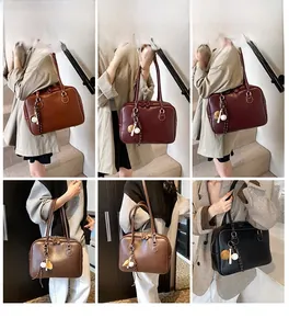 Collage of model carrying retro large capacity tote bag in various colors and angles