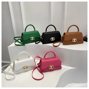 Five assorted colors of vintage PU leather shoulder bags with gold oval buckles