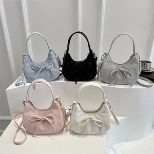 Bow-knot hobo handbags in five pastel colors with detachable straps and marble texture