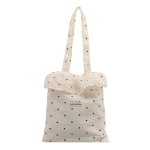Floral ruffle tote bag with small black flower pattern and dual straps for women