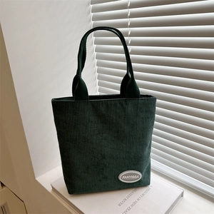 Women Casual Corduroy Bucket Bag Fashion Simple Versatile Crossbody Shoulder Bag With Logo Patch Daily Handheld Tote Bag