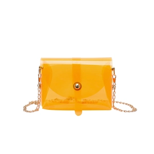 Mini borsa a tracolla trasparente arancione in PVC con catena dorata per l'estate