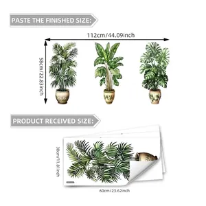 Dettagli su dimensioni e layout dei 3 adesivi murali con piante in vaso tropicali