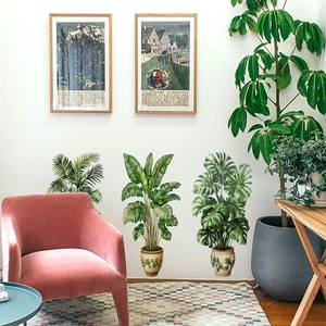 Adesivi murali piante tropicali in vaso con monstera, palme e uccello del paradiso