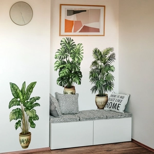 Adesivi murali con piante tropicali in vaso tra cui monstera e palme per la casa