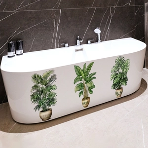 Adesivi murali con piante tropicali in vaso mostrano monstera e palme sulla vasca