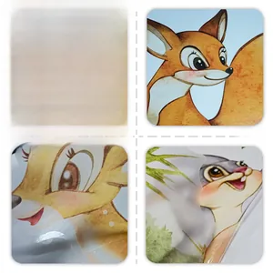 Detail of cartoon animal wall stickers showing translucent texture and reversible design