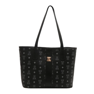 Grand sac cabas noir en cuir avec motif ours et boucle métallique carrée dorée