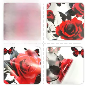 Close-up of red rose and butterfly wall sticker showing front and back peeling detail