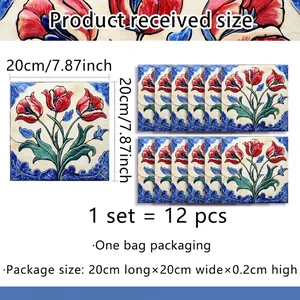 Detail showing 12-piece floral vintage tile stickers set for kitchen wall decoration