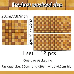 Detail view of vintage marble pattern mosaic wall stickers in 20x20cm size with 12 pieces
