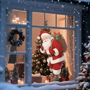 3D Santa Claus static window sticker with gift bag for festive home glass decoration